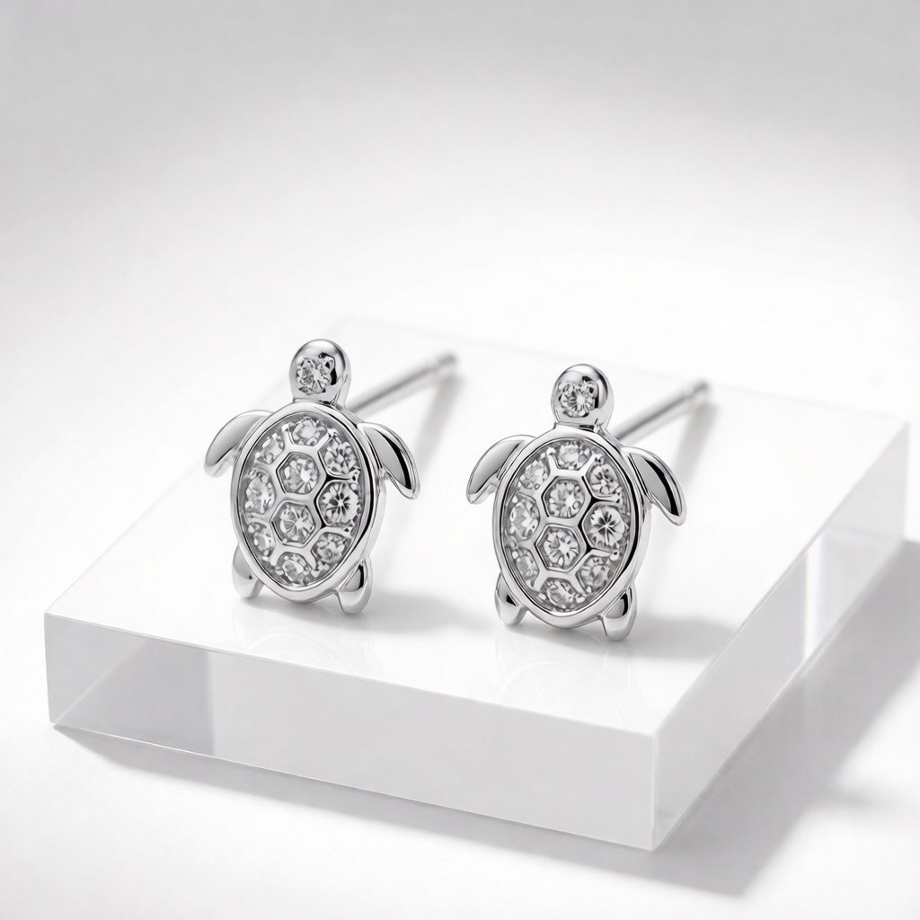 Tailored 925 Sterling Silver Hawksbill Turtle Stone Pavé Earrings for OEM ODM