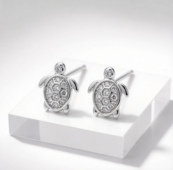Hawksbill Turtle Pavé Earrings | 925 Silver | CZ / Moissanite | Tailored | Hengdian Silver