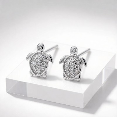 Hawksbill Turtle Pavé Earrings | 925 Silver | CZ / Moissanite | Tailored | Hengdian Silver