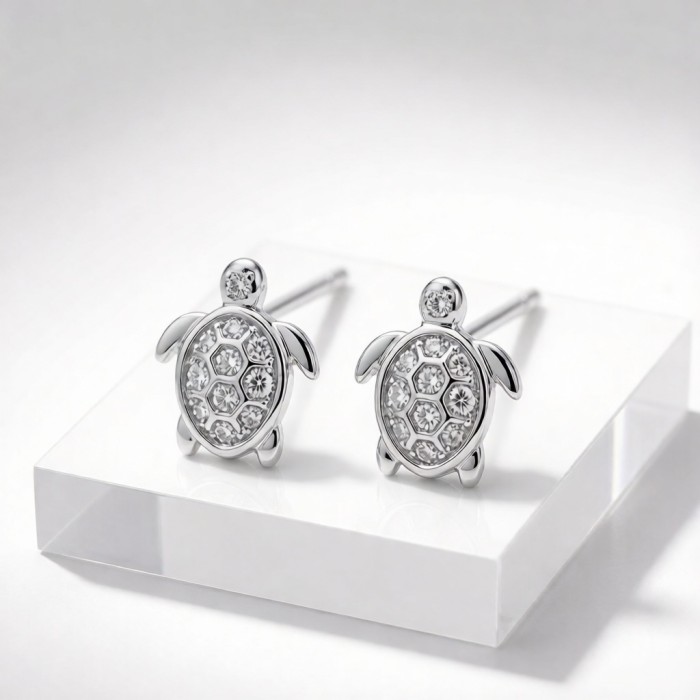 Hawksbill Turtle Pavé Earrings | 925 Silver | CZ / Moissanite | Tailored | Hengdian Silver