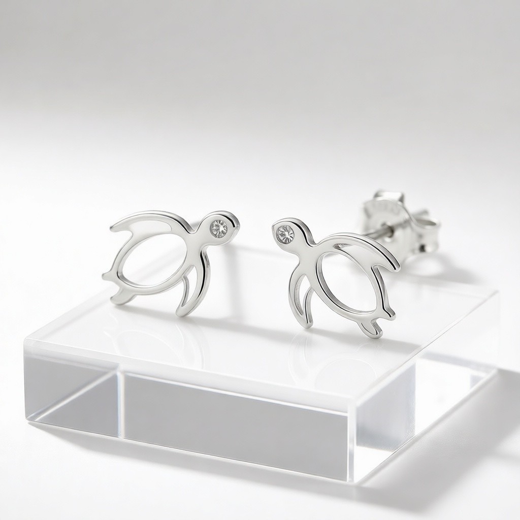 Custom-Made 925 Sterling Silver Hawksbill Turtle Minimalist Line Earrings