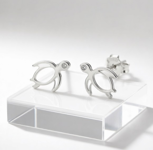 Hawksbill Turtle Line Earrings | 925 Silver | CZ / Moissanite | Custom-Made | Hengdian Silver