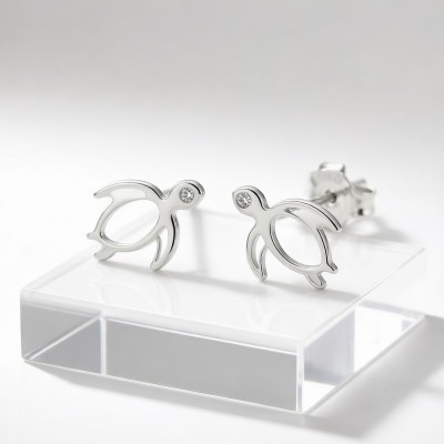 Hawksbill Turtle Line Earrings | 925 Silver | CZ / Moissanite | Custom-Made | Hengdian Silver