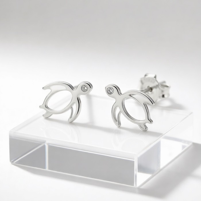 Hawksbill Turtle Line Earrings | 925 Silver | CZ / Moissanite | Custom-Made | Hengdian Silver