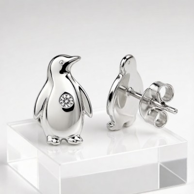 Emperor Penguin Relief Earrings | for Anniversary Gifts | 925 Sterling Silver | CZ / Moissanite