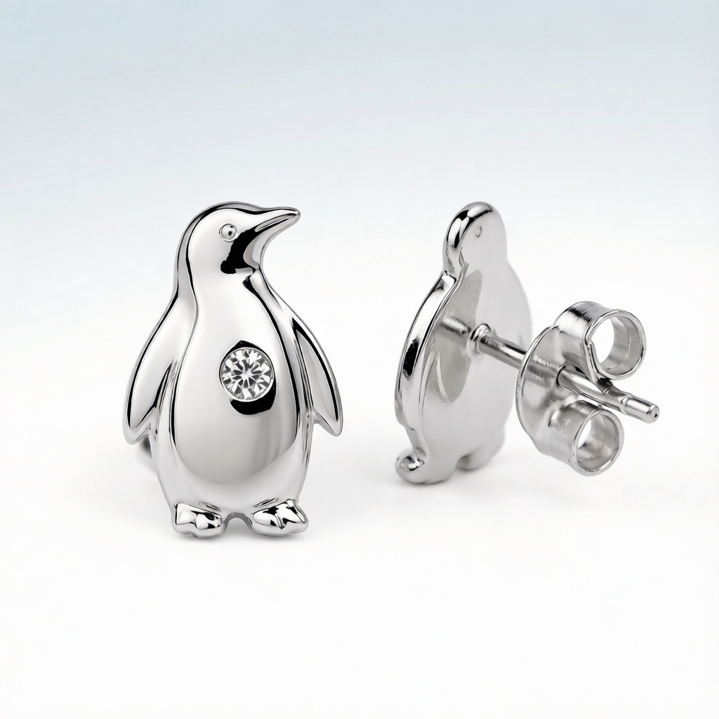 Emperor Penguin Layered Relief earrings scene rendering 3