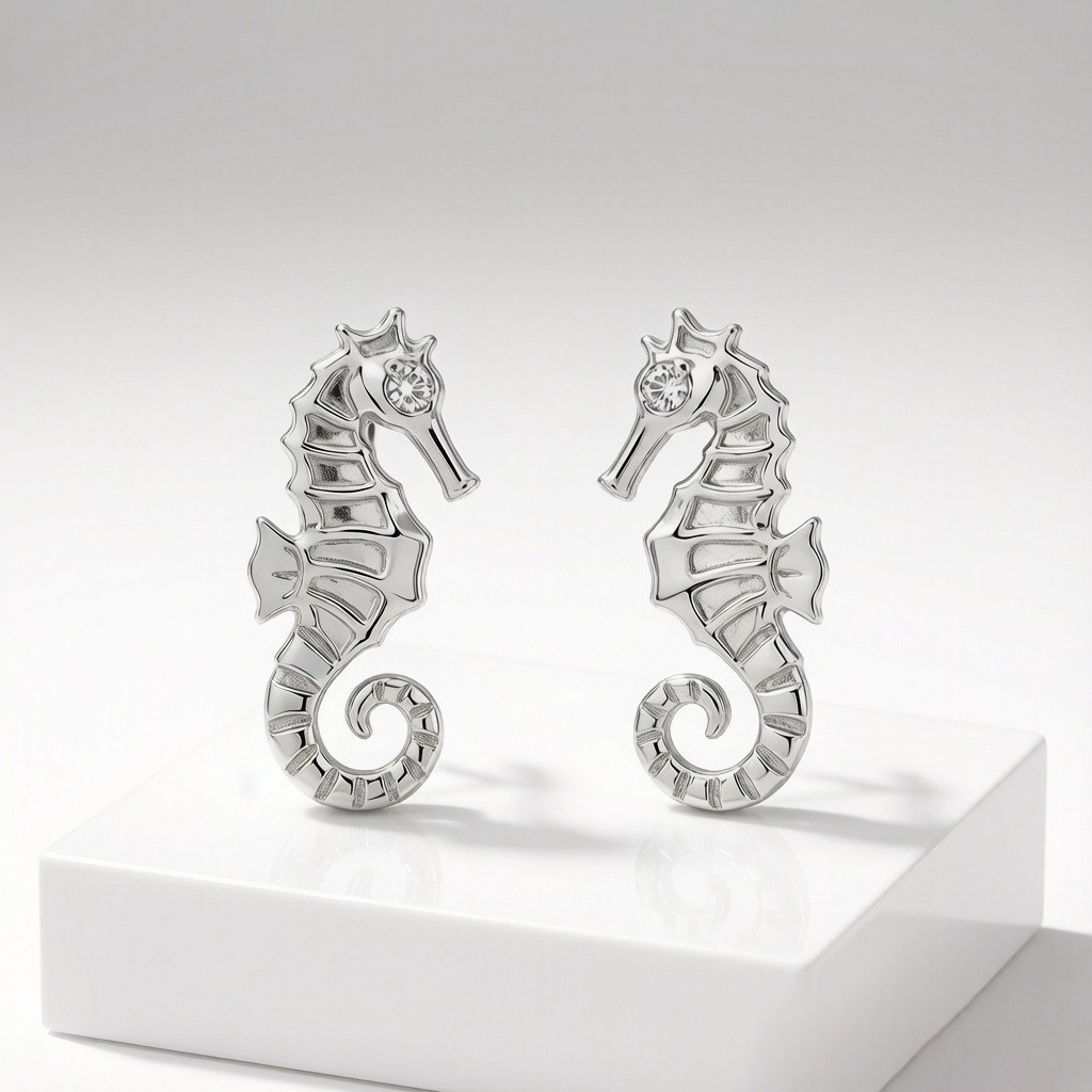Bespoke 925 Sterling Silver Tiger-tail Seahorse Layered Relief Earrings