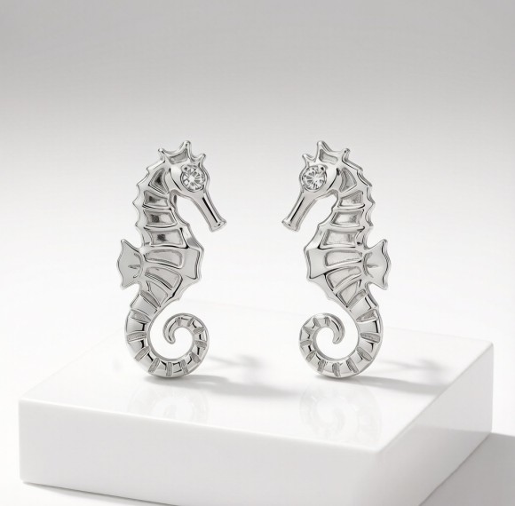 Tiger-tail Seahorse Relief Earrings | 925 Silver | CZ / Moissanite | Bespoke | Hengdian Silver