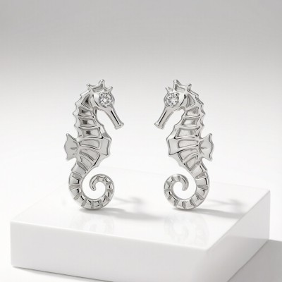 Tiger-tail Seahorse Relief Earrings | 925 Silver | CZ / Moissanite | Bespoke | Hengdian Silver