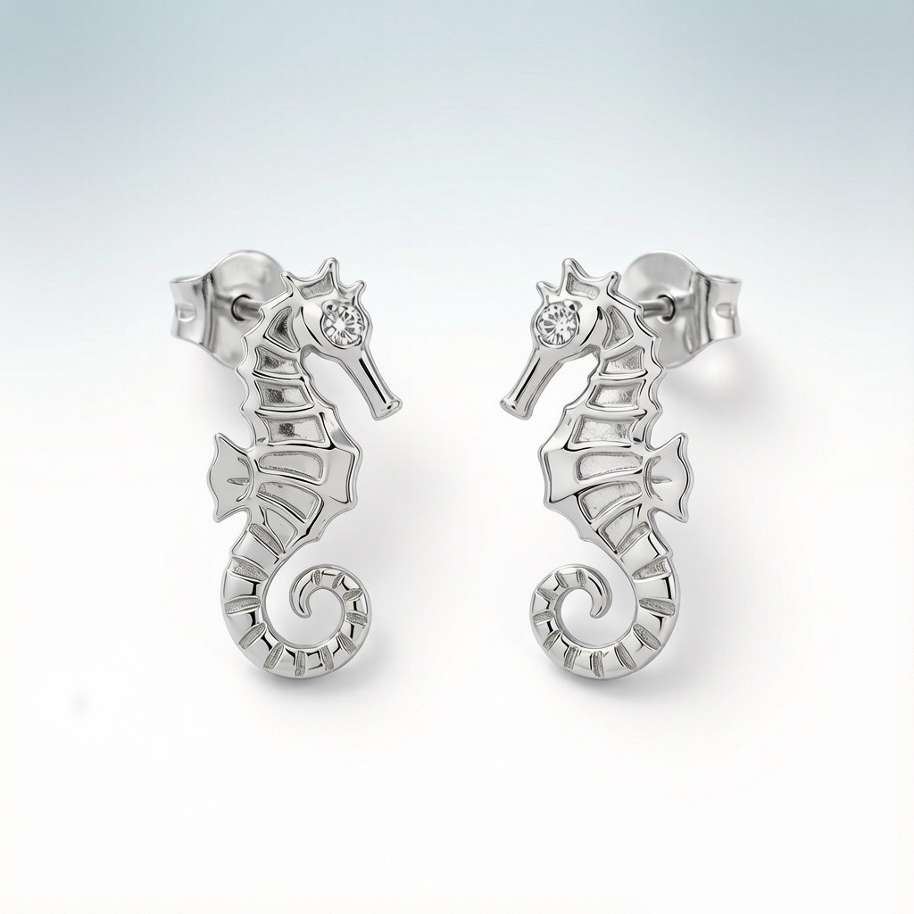 Tiger-tail Seahorse Layered Relief earrings scene rendering 3