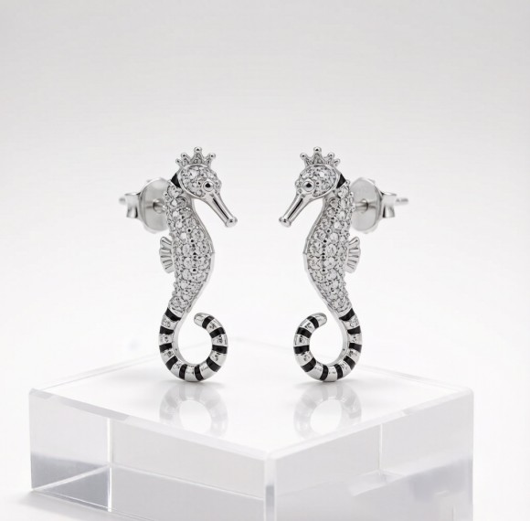 Tiger-tail Seahorse Pavé Earrings | Hengdian Silver | 925 Silver | CZ / Moissanite
