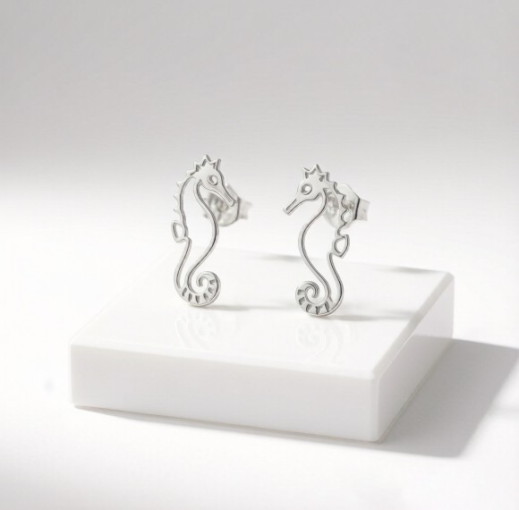 Tiger-tail Seahorse Line Earrings | for Personalized Gifts | 925 Silver | CZ / Moissanite