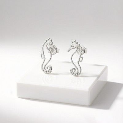Tiger-tail Seahorse Line Earrings | for Personalized Gifts | 925 Silver | CZ / Moissanite