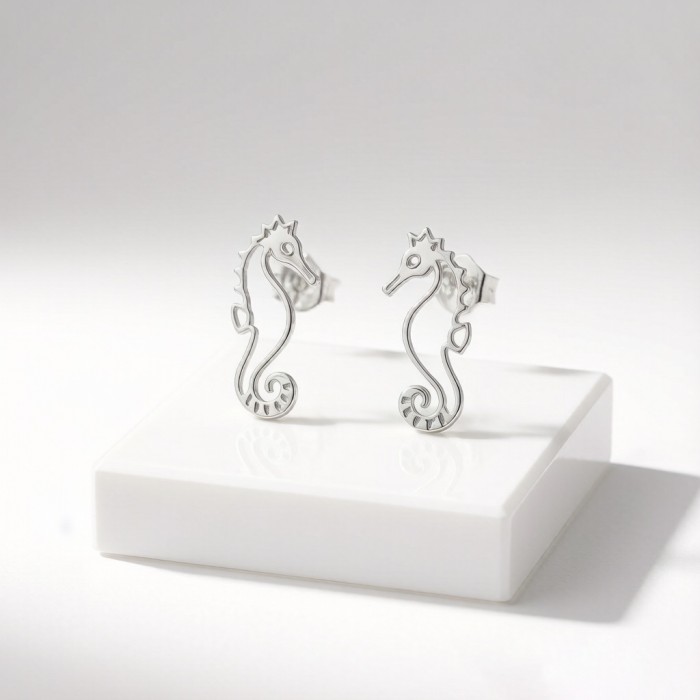 Tiger-tail Seahorse Line Earrings | for Personalized Gifts | 925 Silver | CZ / Moissanite