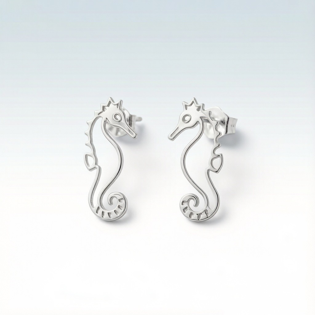 Tiger-tail Seahorse Minimalist Line earrings scene rendering 3