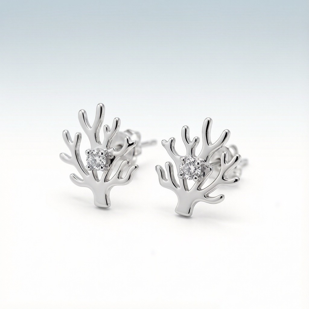 Staghorn Coral Layered Relief earrings scene rendering 3
