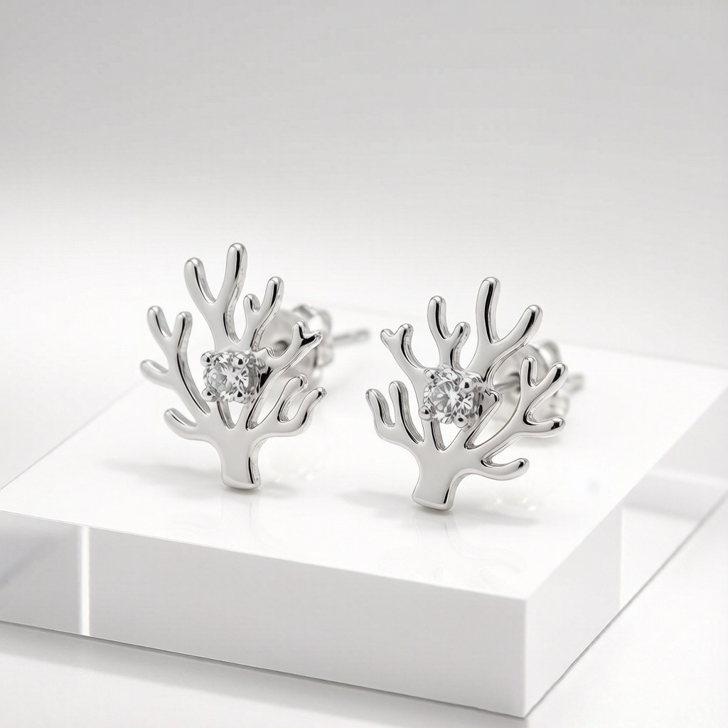 Staghorn Coral Relief Earrings, relief 925 sterling silver