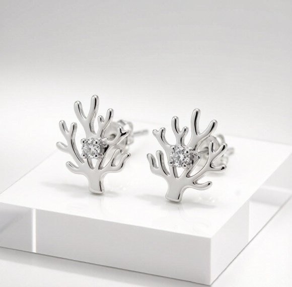 Staghorn Coral Relief Earrings | for Ocean Lovers | 925 Silver | CZ / Moissanite | Hengdian Silver