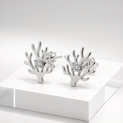 Staghorn Coral Relief Earrings | for Ocean Lovers | 925 Silver | CZ / Moissanite | Hengdian Silver