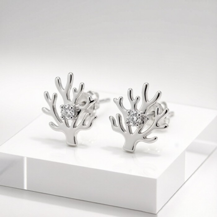 Staghorn Coral Relief Earrings | for Ocean Lovers | 925 Silver | CZ / Moissanite | Hengdian Silver