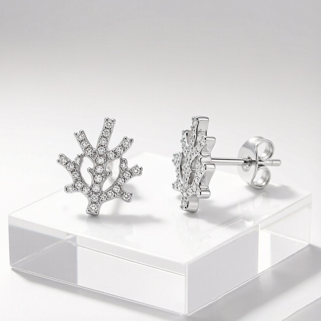 Staghorn Coral Pavé Earrings, pavé set 925 sterling silver