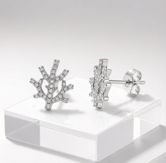 Staghorn Coral Pavé Earrings | 925 Silver | CZ / Moissanite | for Daily Wear | Hengdian Silver