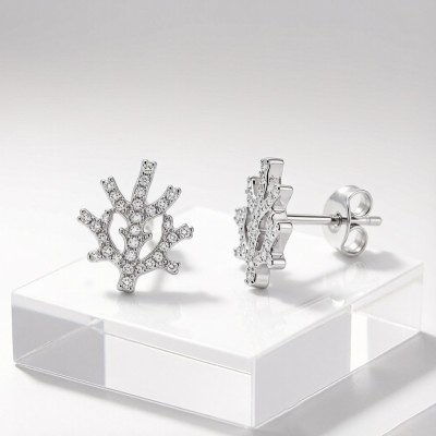Staghorn Coral Pavé Earrings | 925 Silver | CZ / Moissanite | for Daily Wear | Hengdian Silver