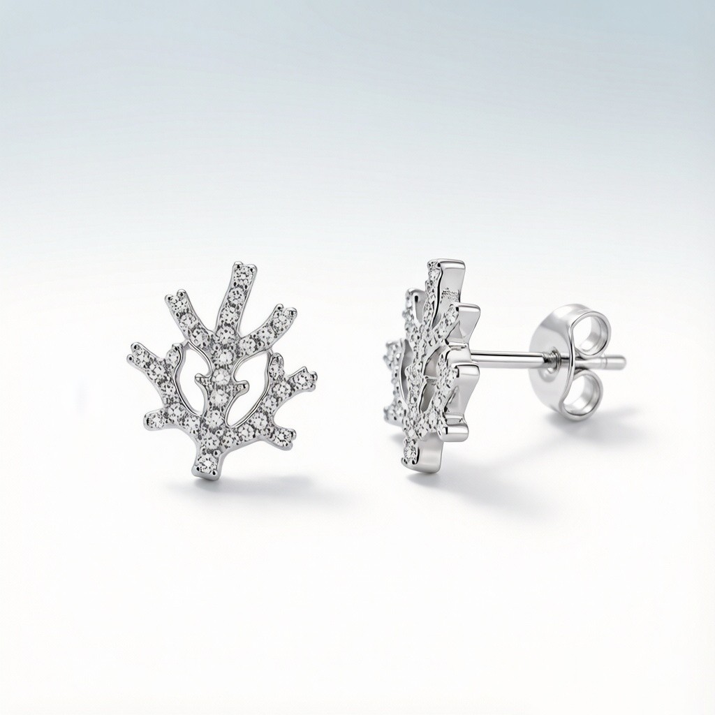 Staghorn Coral Stone Pavé earrings scene rendering 3