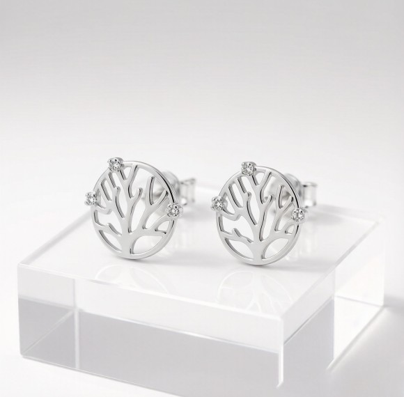Staghorn Coral Line Earrings | OEM ODM | for Beach Weddings | 925 Sterling Silver | CZ / Moissanite