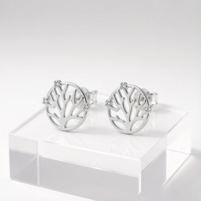 Staghorn Coral Line Earrings | OEM ODM | for Beach Weddings | 925 Sterling Silver | CZ / Moissanite