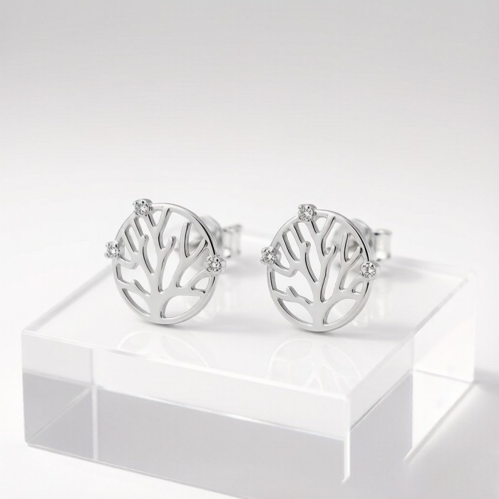 Staghorn Coral Line Earrings | OEM ODM | for Beach Weddings | 925 Sterling Silver | CZ / Moissanite