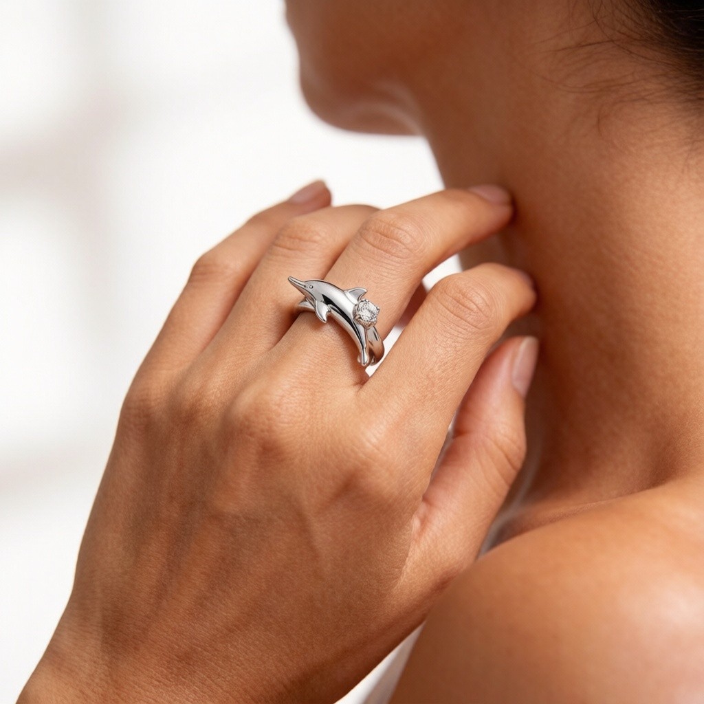 Baiji Dolphin Layered Relief rings on-model styling