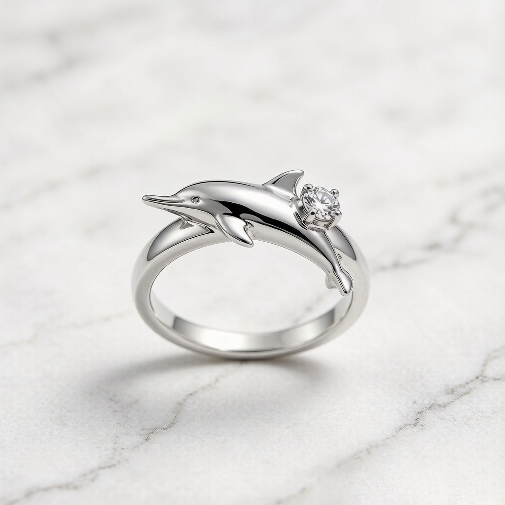 Baiji Dolphin Relief Ring in 925 sterling silver, relief finish