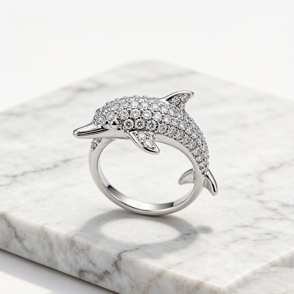 Baiji Dolphin Stone Pavé rings detail view