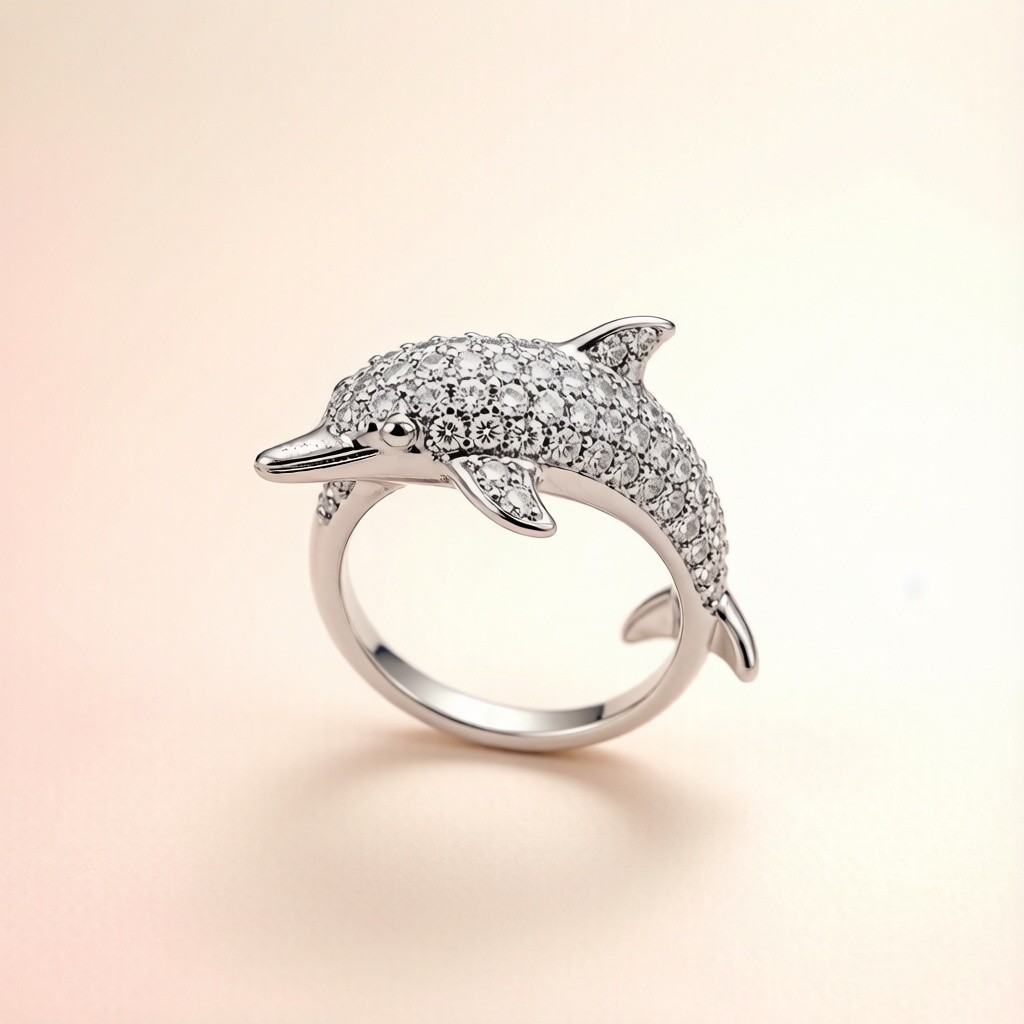Baiji Dolphin Stone Pavé rings scene rendering 3
