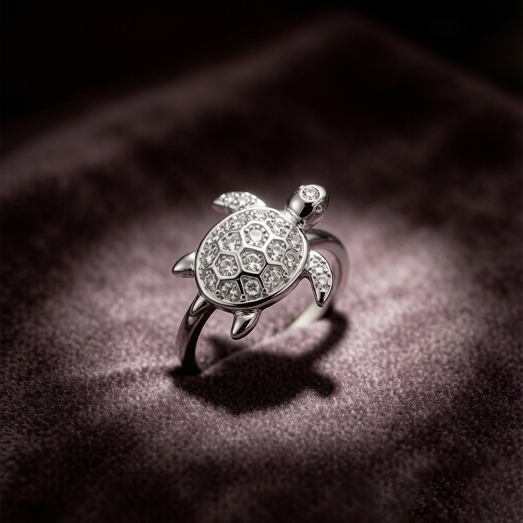 Personalized 925 Sterling Silver Hawksbill Turtle Stone Pavé Rings