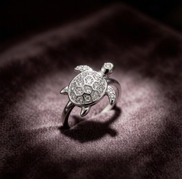 Hawksbill Turtle Pavé Rings | Personalized | for Boutique Collections | 925 Silver | CZ / Moissanite
