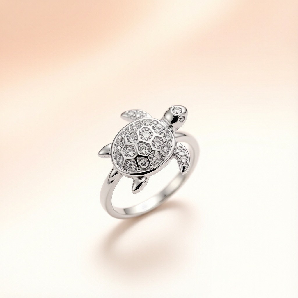 Hawksbill Turtle Stone Pavé rings scene rendering 3