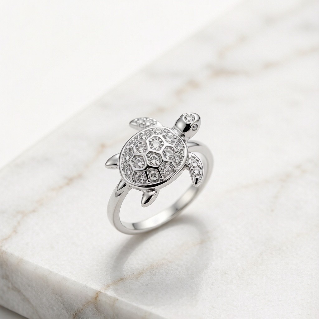 Hawksbill Turtle Pavé Ring in 925 sterling silver, pavé set