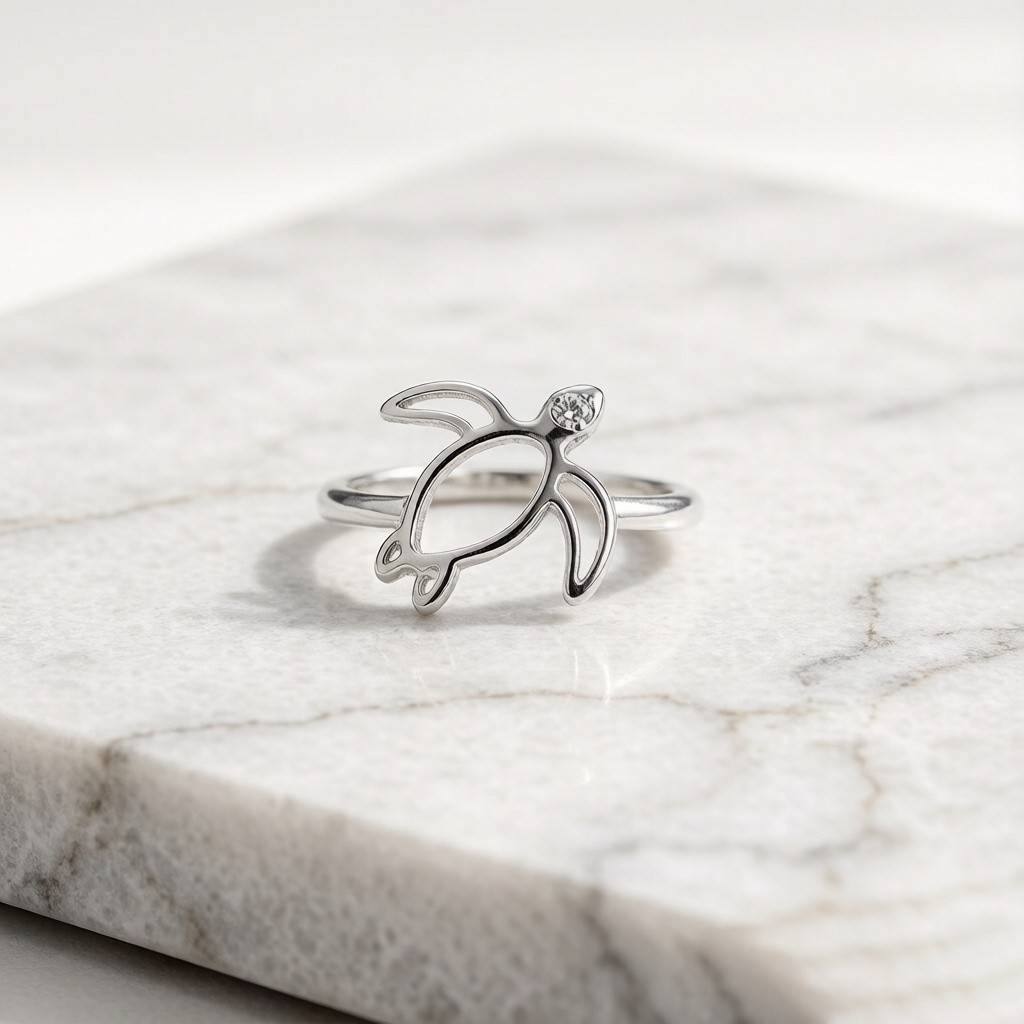 Hawksbill Turtle Minimalist Line rings detail view