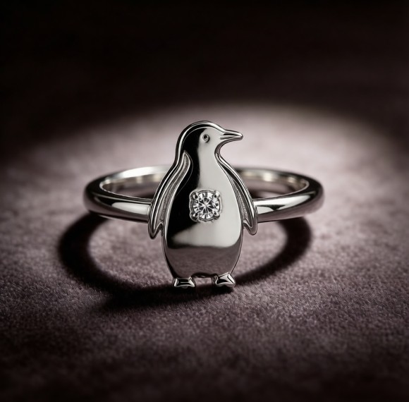 Emperor Penguin Relief Rings | 925 Silver | CZ / Moissanite | for Travel Jewelry | Hengdian Silver