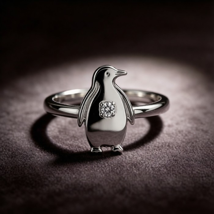 Emperor Penguin Relief Rings | 925 Silver | CZ / Moissanite | for Travel Jewelry | Hengdian Silver