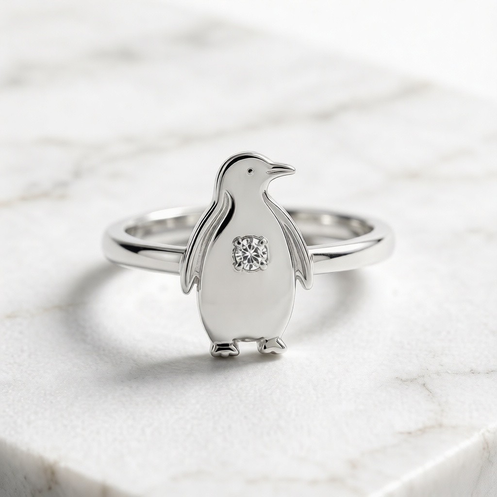 Emperor Penguin Relief Ring in 925 sterling silver, relief finish