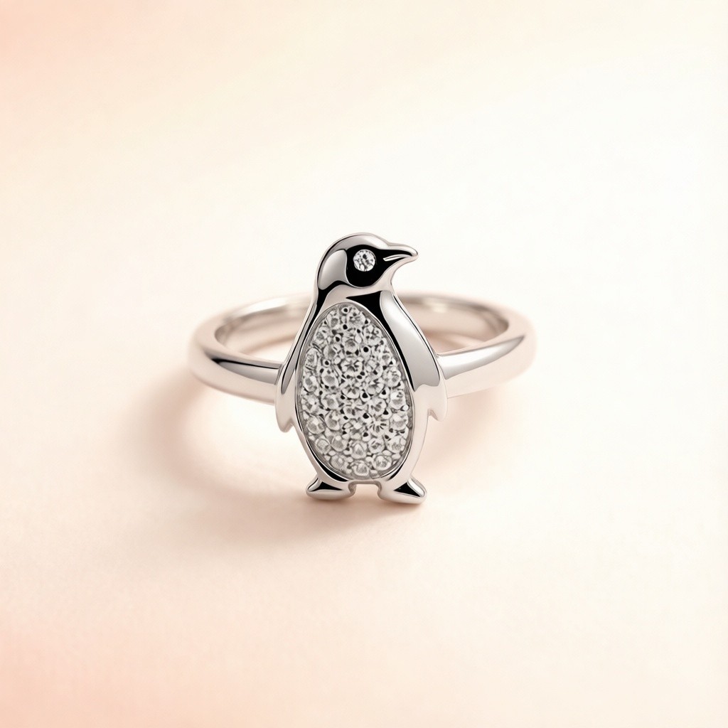 Emperor Penguin Stone Pavé rings scene rendering 3
