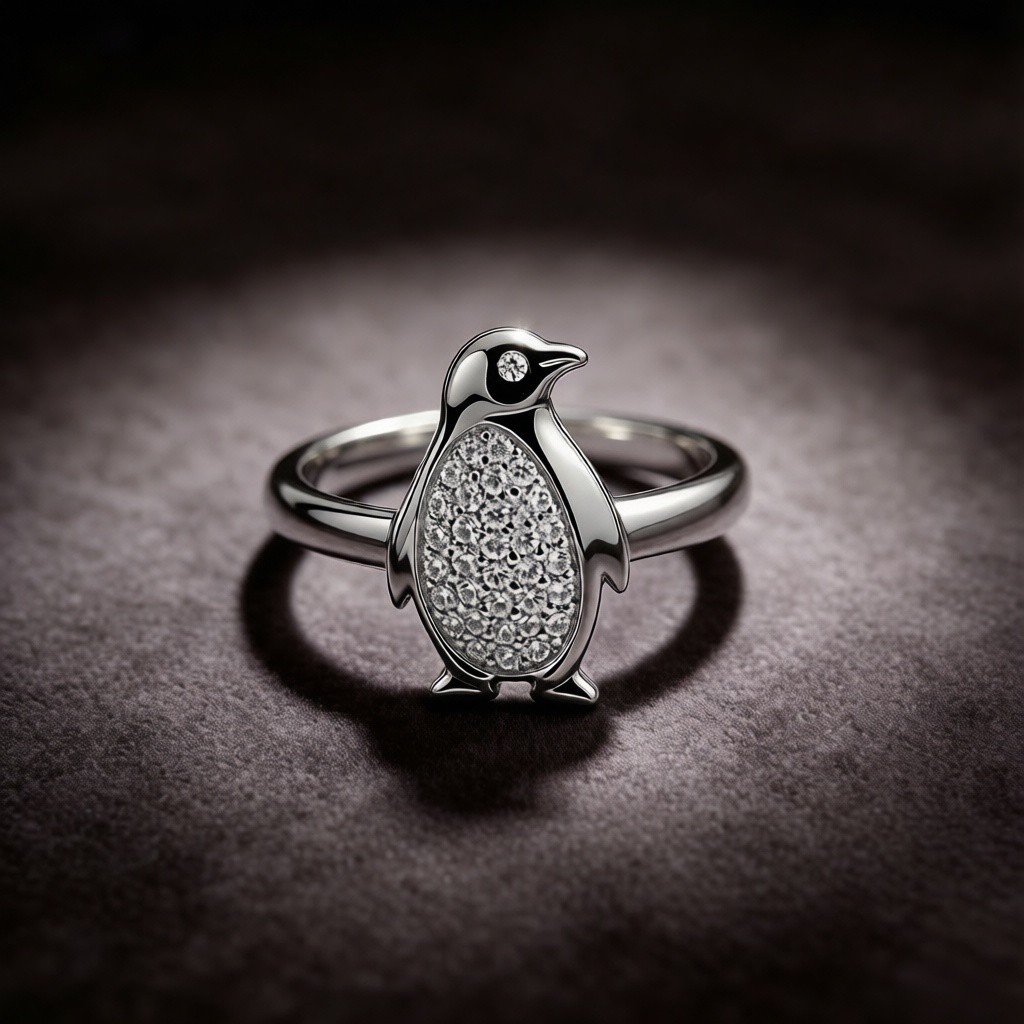 OEM 925 Sterling Silver Emperor Penguin Stone Pavé Rings