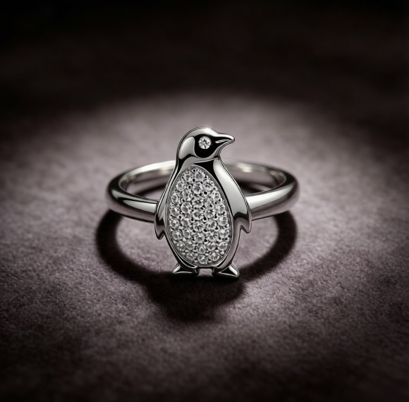 Emperor Penguin Pavé Rings | OEM ODM | for Coastal Chic | 925 Sterling Silver | CZ / Moissanite