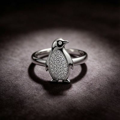 Emperor Penguin Pavé Rings | OEM ODM | for Coastal Chic | 925 Sterling Silver | CZ / Moissanite
