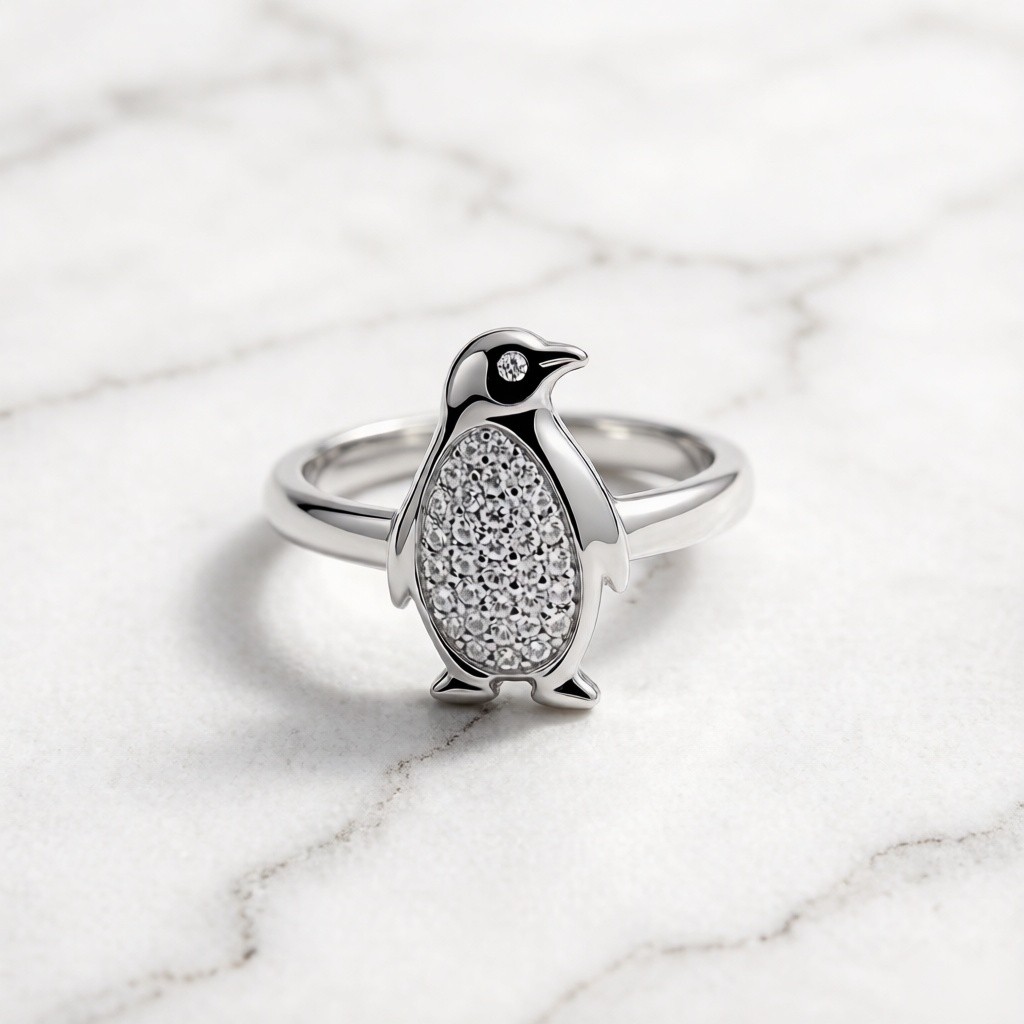 Emperor Penguin Stone Pavé rings detail view