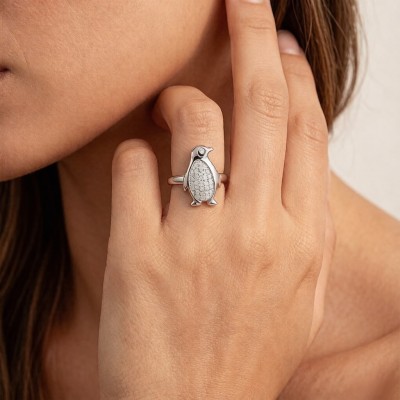 Emperor Penguin Pavé Rings | OEM ODM | for Coastal Chic | 925 Sterling Silver | CZ / Moissanite