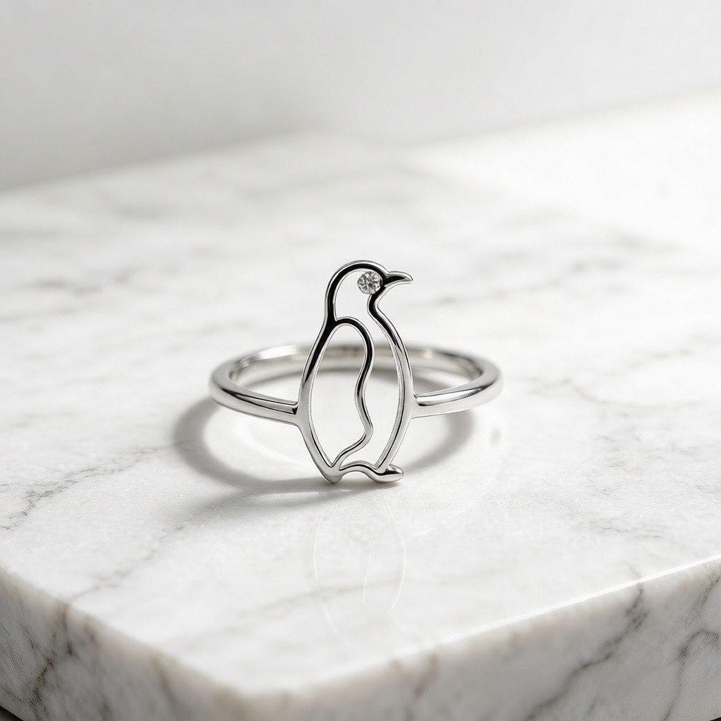Emperor Penguin Minimalist Line rings detail view